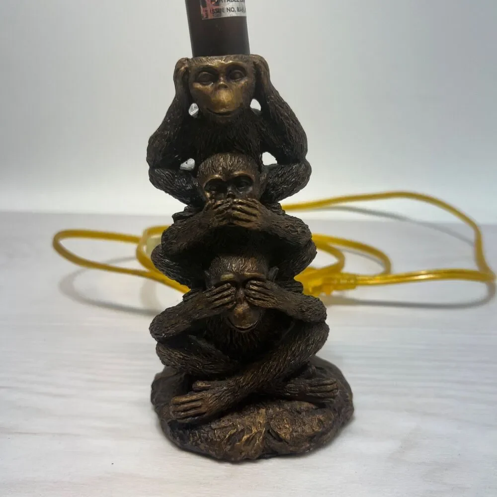 Vintage Three Wise Monkeys Resin Table Lamp See No Evil Hear No Evil Speak No